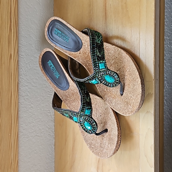 Like new - Women's Kenneth Cole Beaded Wedge Sandals - Picture 1 of 8